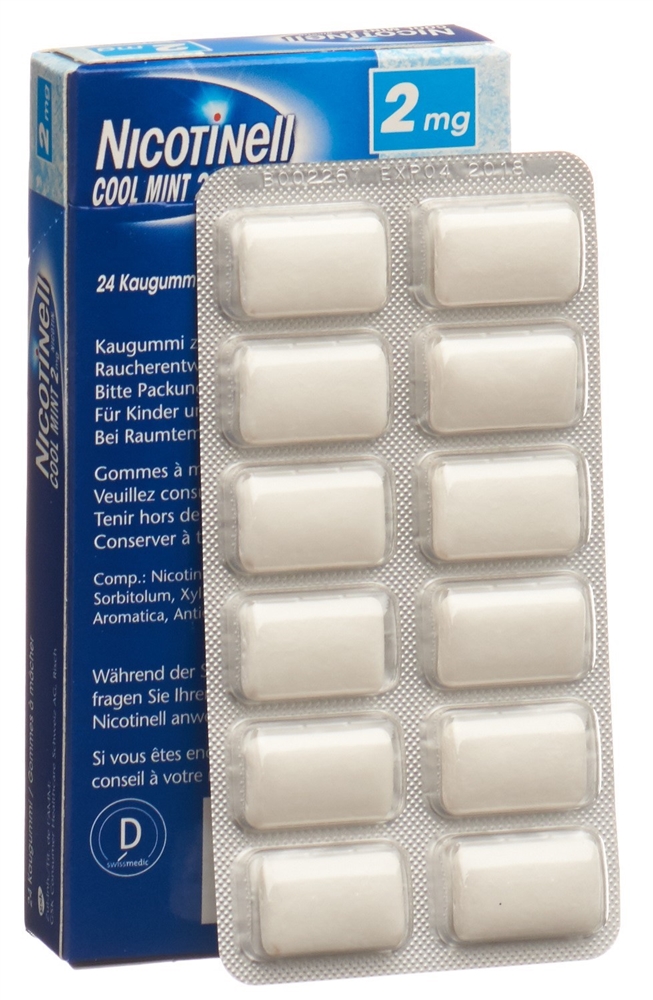 NICOTINELL Gum 2 mg<br>24 Stück, Blister, Wirkstoffhaltiger Kaugummi, cool mint