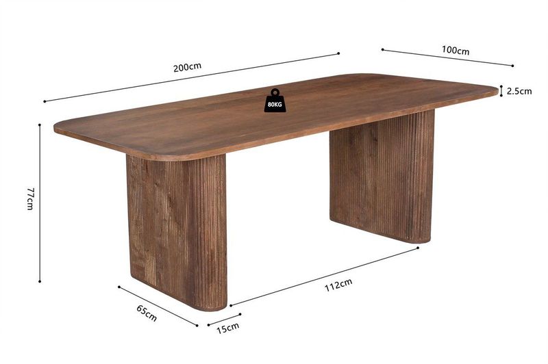 Tafel 'Jean' - Lichtbruin - Deens Ovaal - Mango Hout - 200 cm