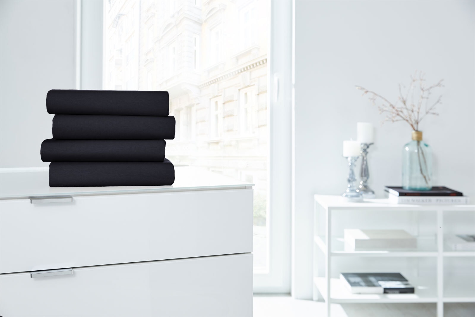 Vario Spannbetttuch Stretch Elasthan-Feinjersey 90 x 200-120 x 220 cm schwarz