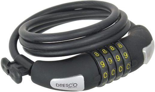 Dresco - Kabelslot 120/8 - Spiraal/cijferslot - Zwart - 120 cm - Rond 8 mm - Met Steun