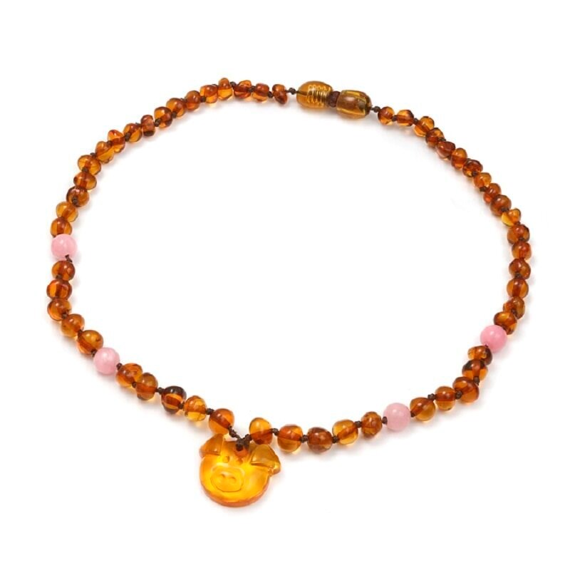 Collier ambre cochon et quartz rose