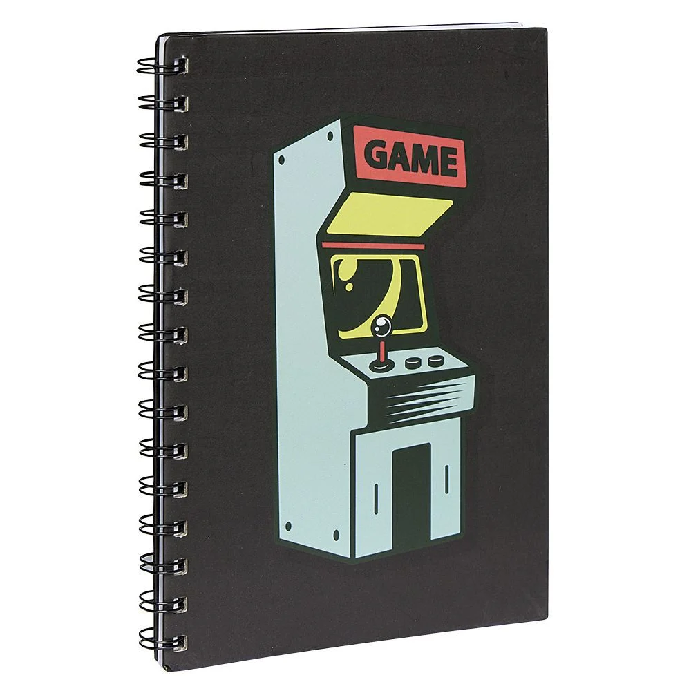 Cahier à spirale motif jeu arcade rétro format A5 noir 160 pages