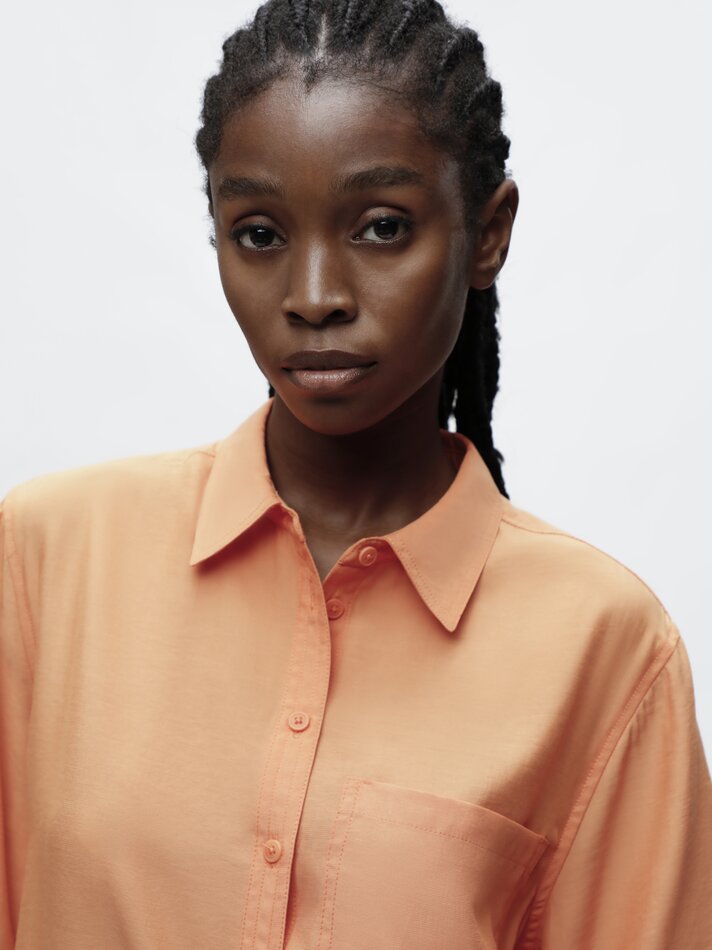 Camisa fluida de manga curta - Tamanho Médio Laranja