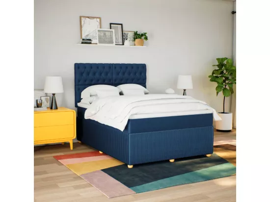 Sommier à lattes de lit avec matelas Bleu 160x200 cm Tissu