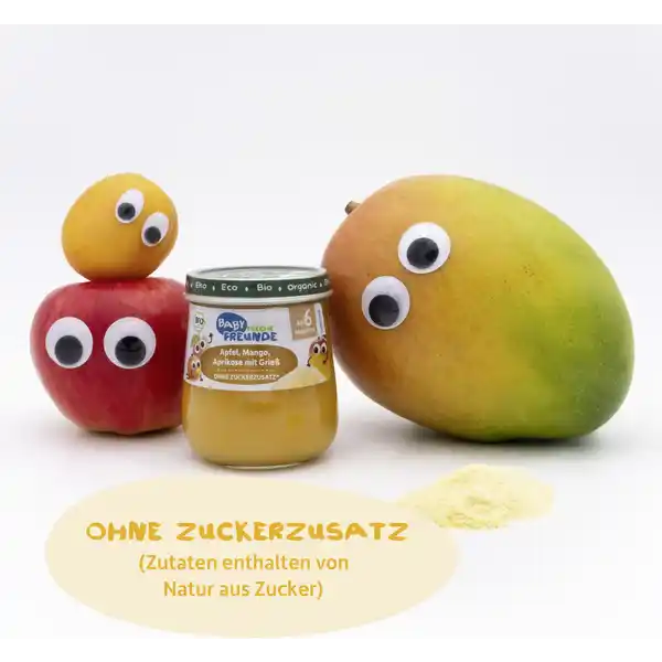 Bio Gläschen Apfel Mango Aprikose mit Grieß ab 6. Monat