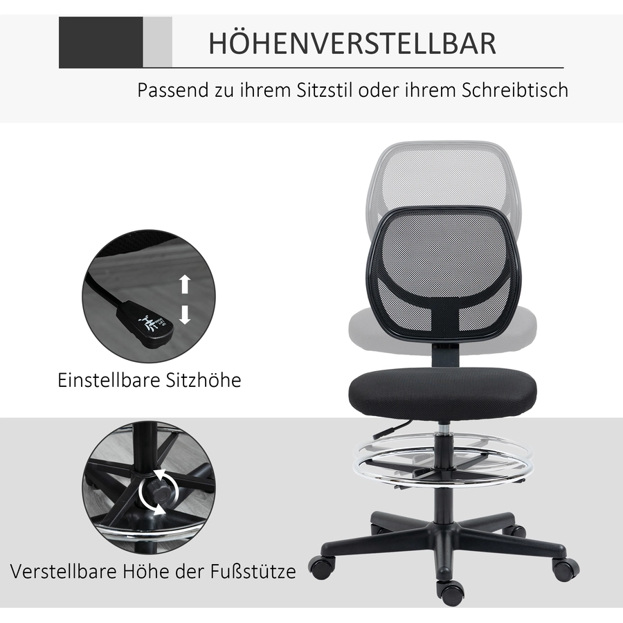 Vinsetto Bürostuhl ideal für Sitz und Stehplätze mit Fußstütze schwarz