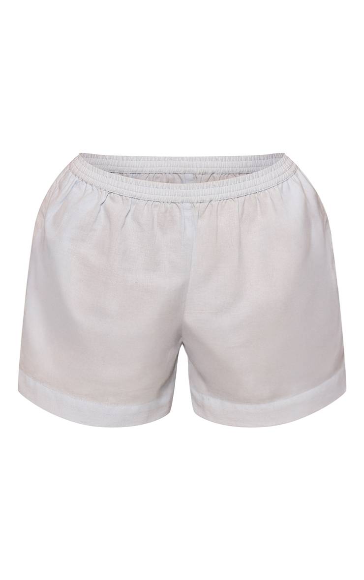Bleu Layette Short Fluide Petite Taille Élastiquée Aspect Lin Ensemble Coordonné