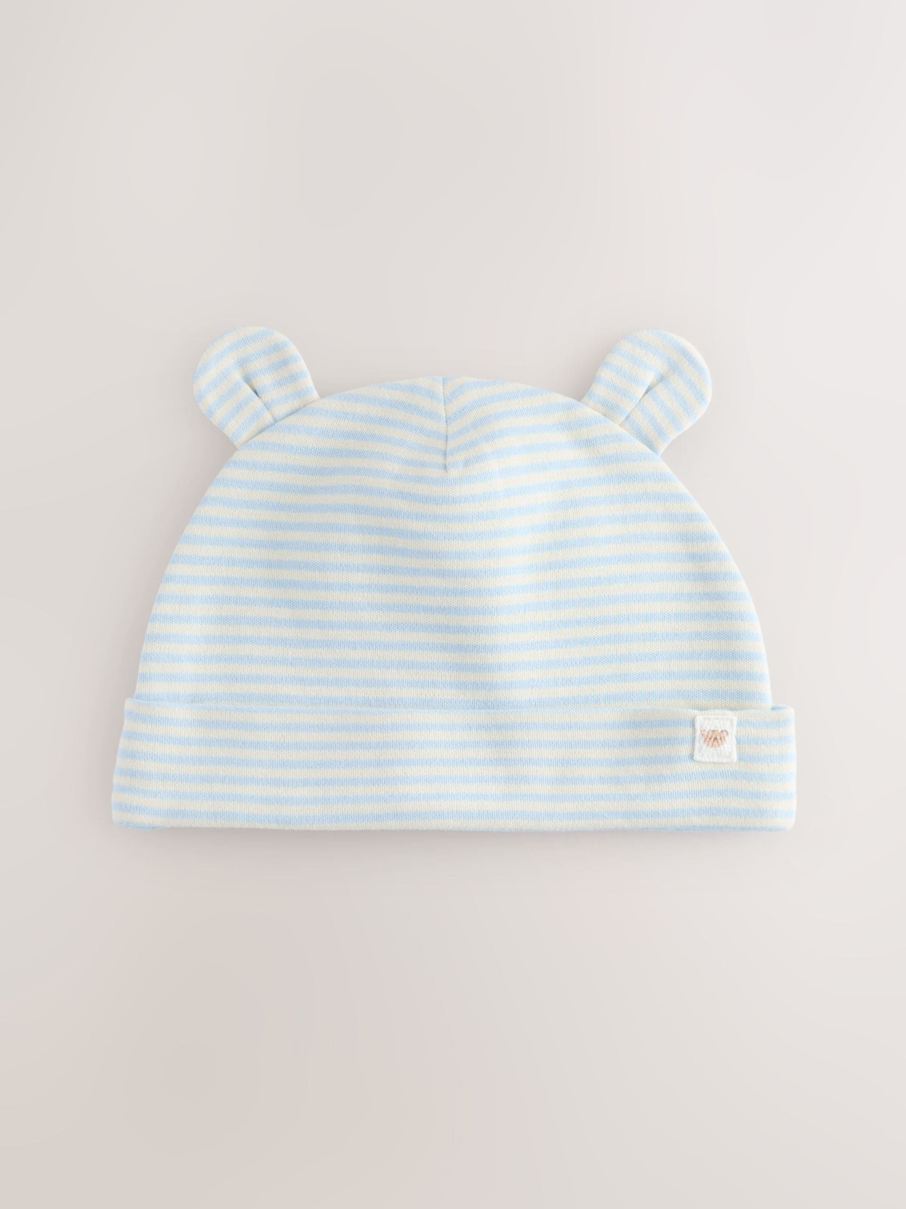 Blauw met beren - 4 -delige babyset van muts en slabbetjes (0-18mnd)