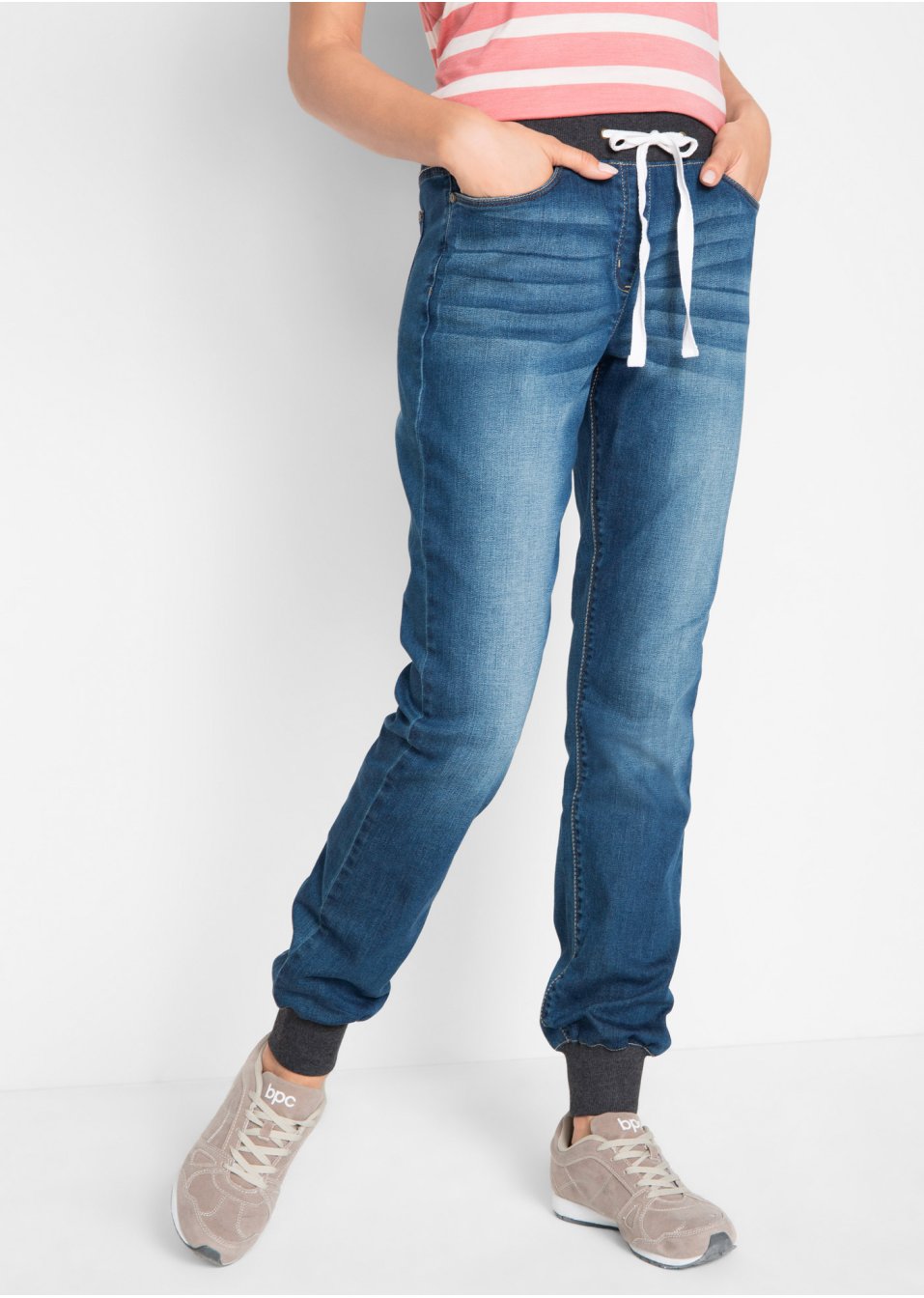 Jean Boyfriend extensible à empiècement taille côtelé