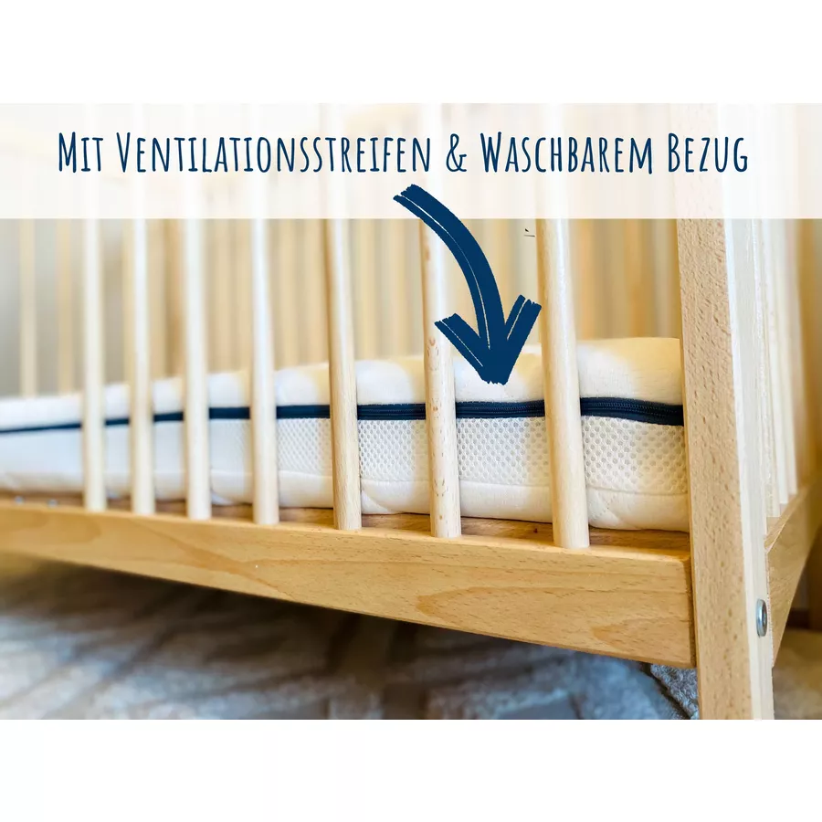 Kids Collective Kindermatratze AERO PLUS mit Ventilationsstreifen 10 cm hoch, Babymatratze 90 x 200 weiß mit Spannbettlaken