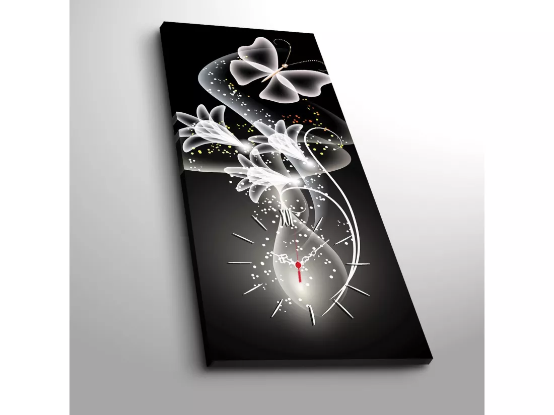 Montre murale avec toile décorative de fleurs fantastiques, 100% toile en daim, 30x70cm