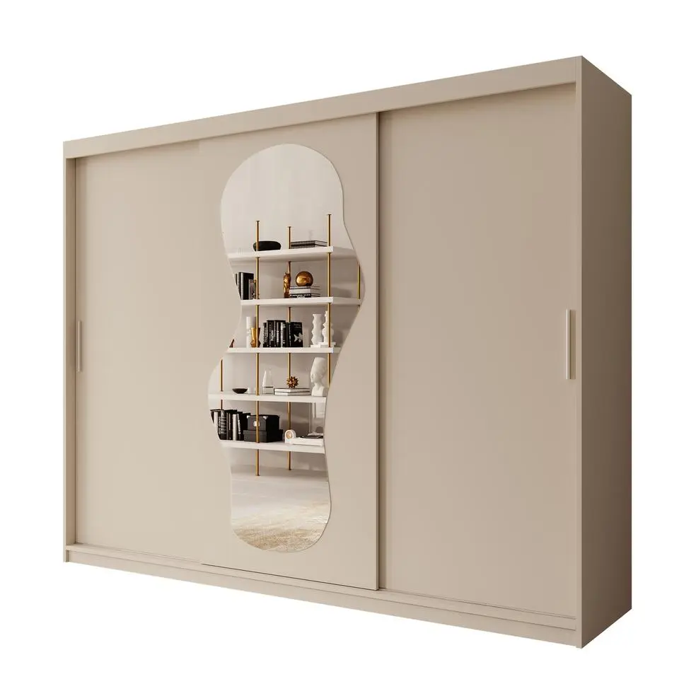 Meubella - Kledingkast Ulysses - Beige - 250 cm - Met spiegel