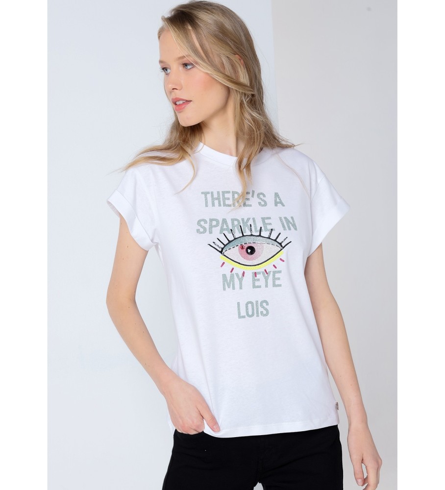 Camiseta de manga curta com estampa gráfica Lois White Glitter