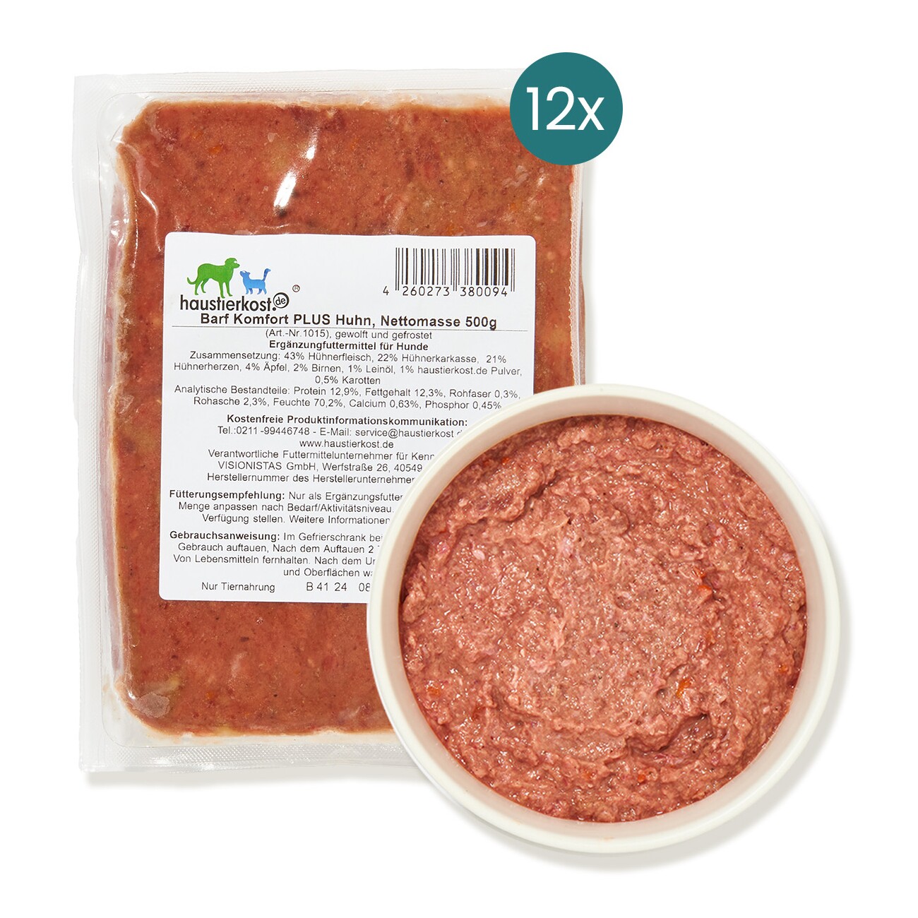 haustierkost.de BARF Komfort PLUS Huhn Frostfutter 12 x 500 g