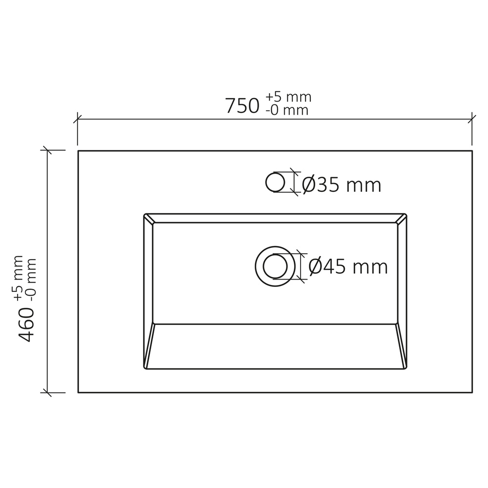 Differnz Industrial wastafel 75cm kunstmarmer