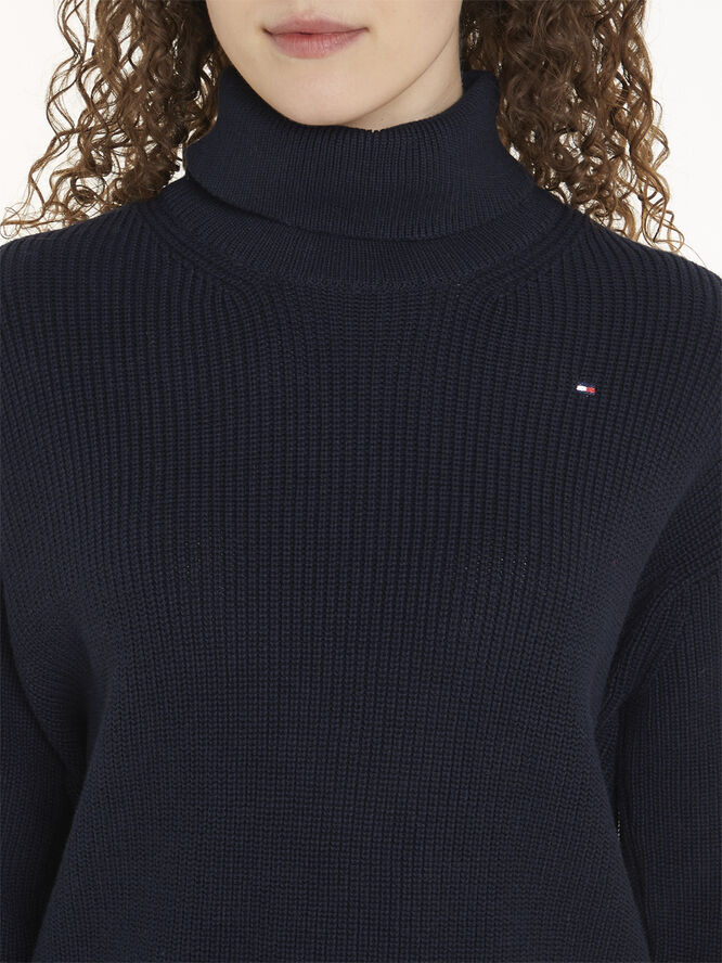 Tommy Hilfiger CO CARDI STITCH ROLL-NK LS SWT Desert sky