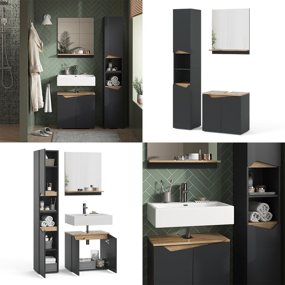 Vicco Badmöbel-Set Marelle Anthrazit Eiche 3 Teile Hochschrank