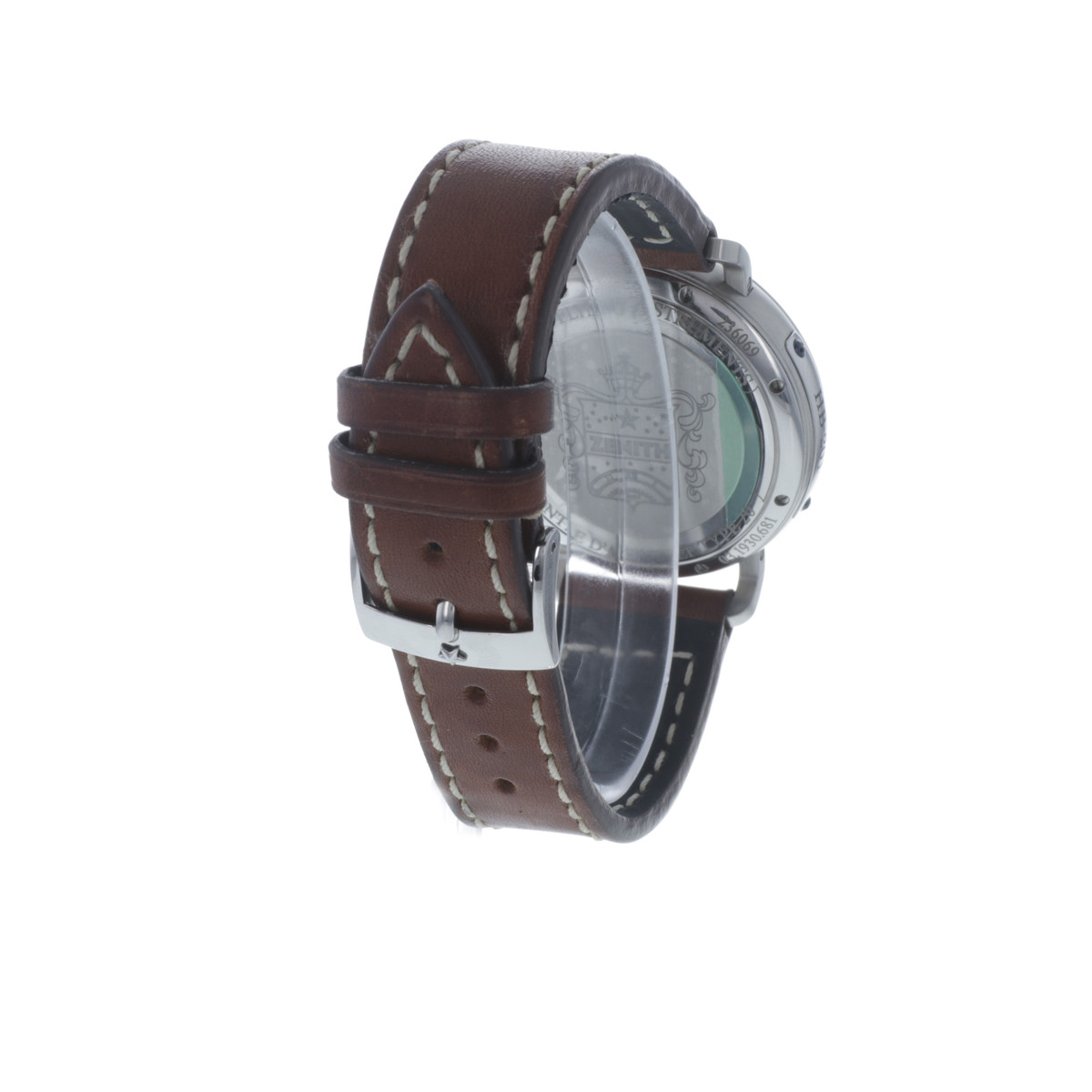 Montre d'occasion Zenith Pilot homme automatique acier bracelet cuir marron