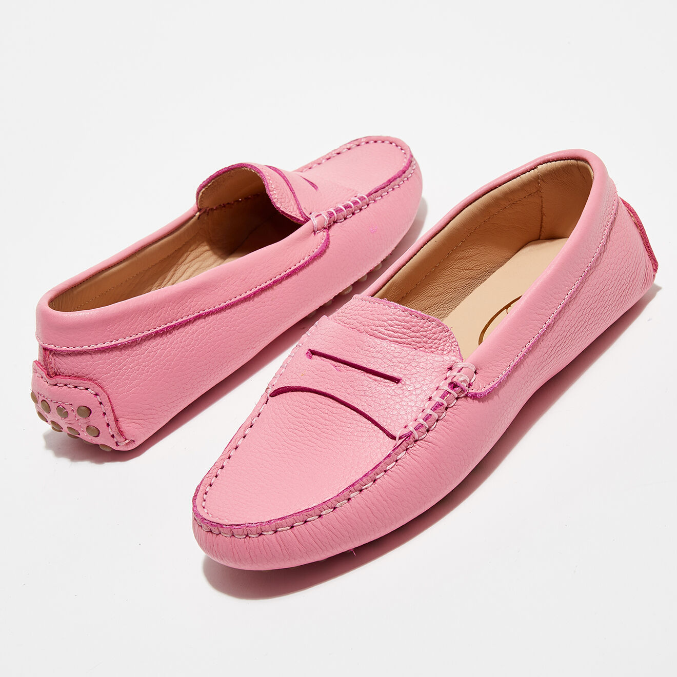Loafers Mocassins en Cuir Grainé Nell  roses