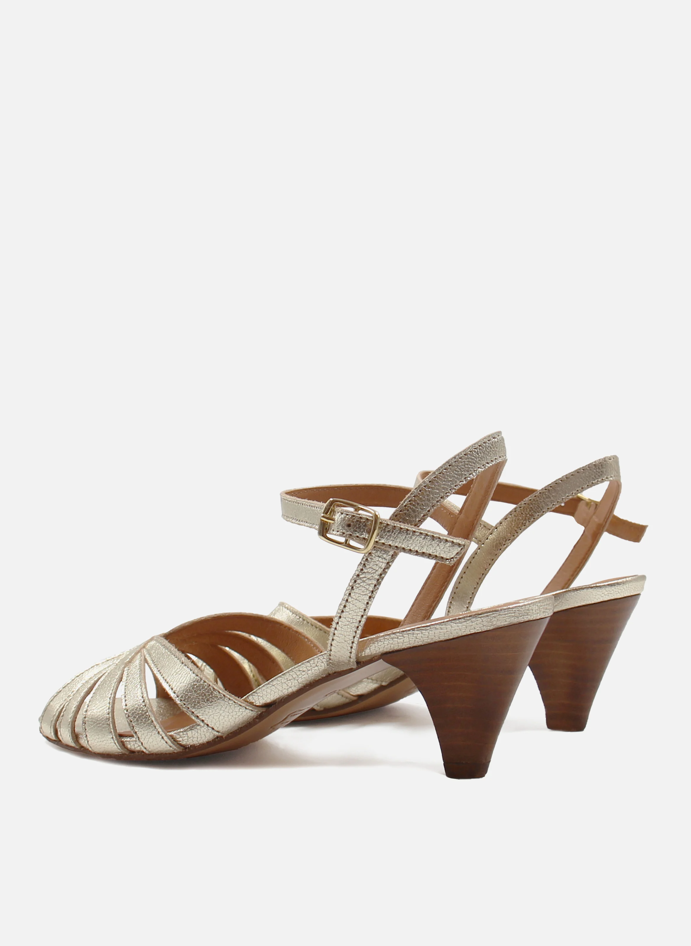Sandales moyen talon brides cuir métalisé | Doré
