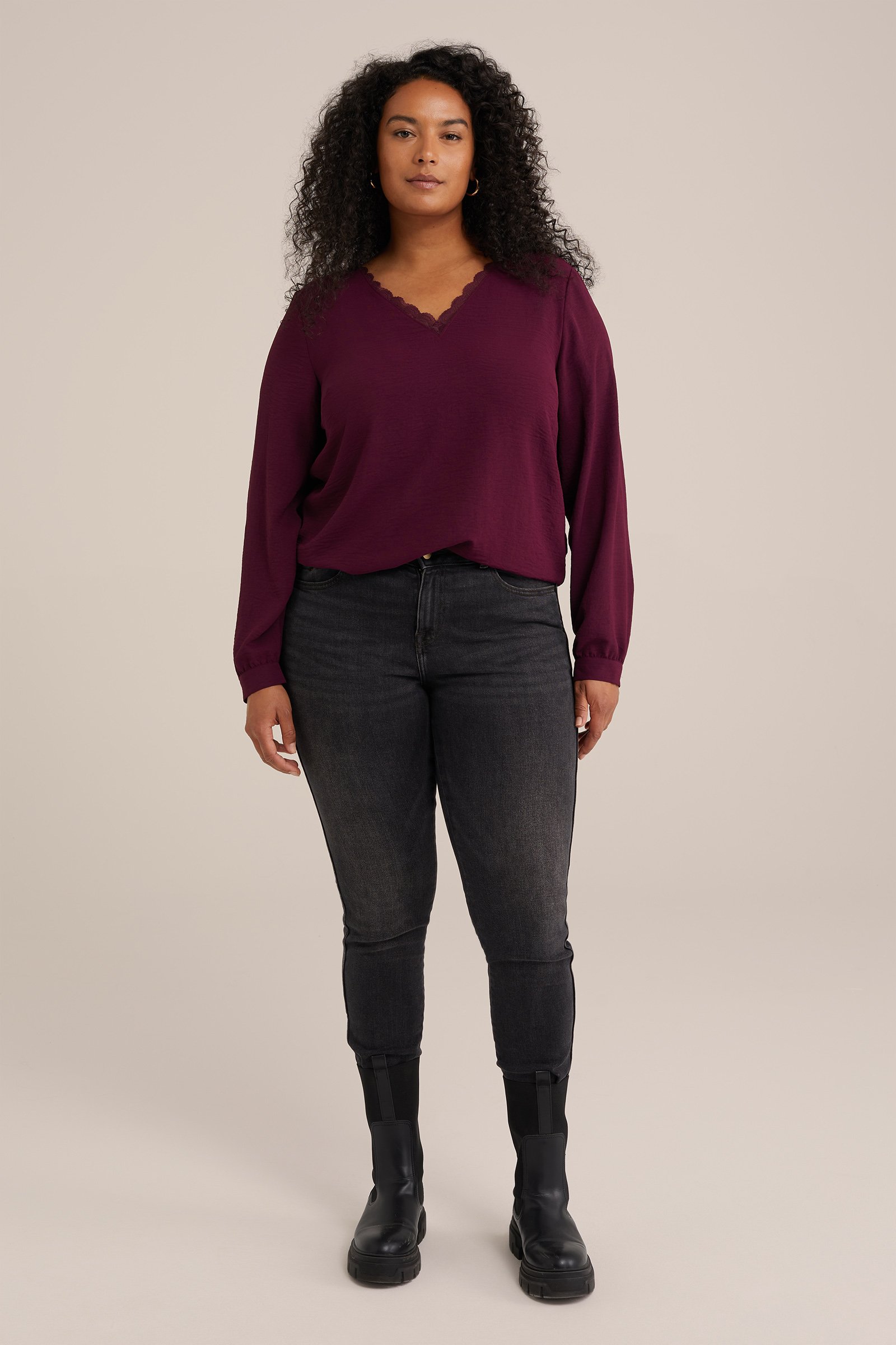 blouse met kant - Curve WE Fashion Paars