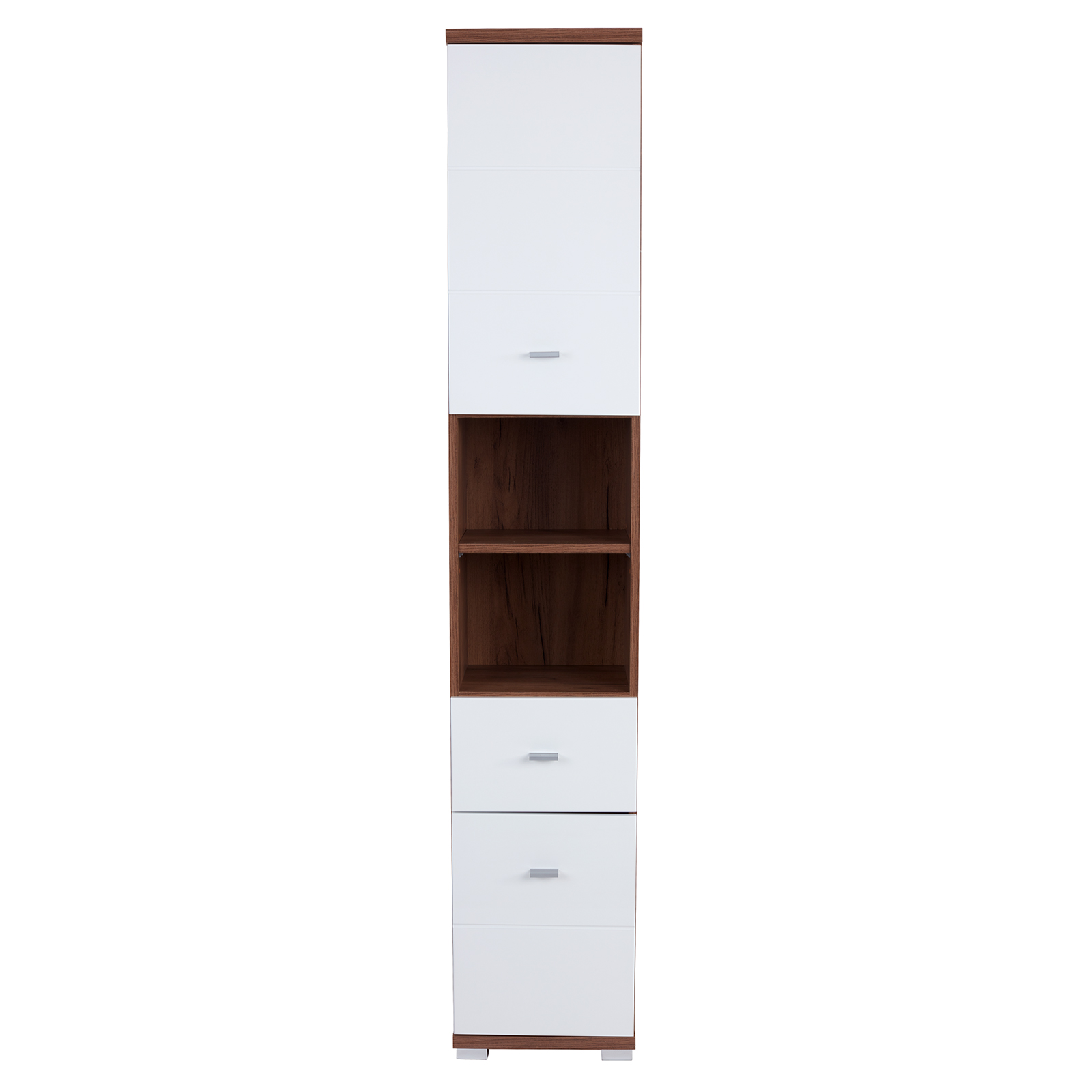 Hochschrank - Eiche Kraft dunkel-weiß Hochglanz - 190 cm