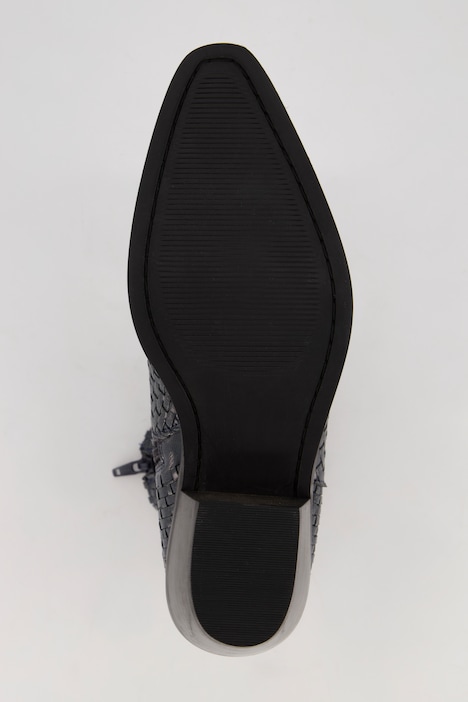 Leder-Cowboystiefeletten, Flechtoptik, Weite H
