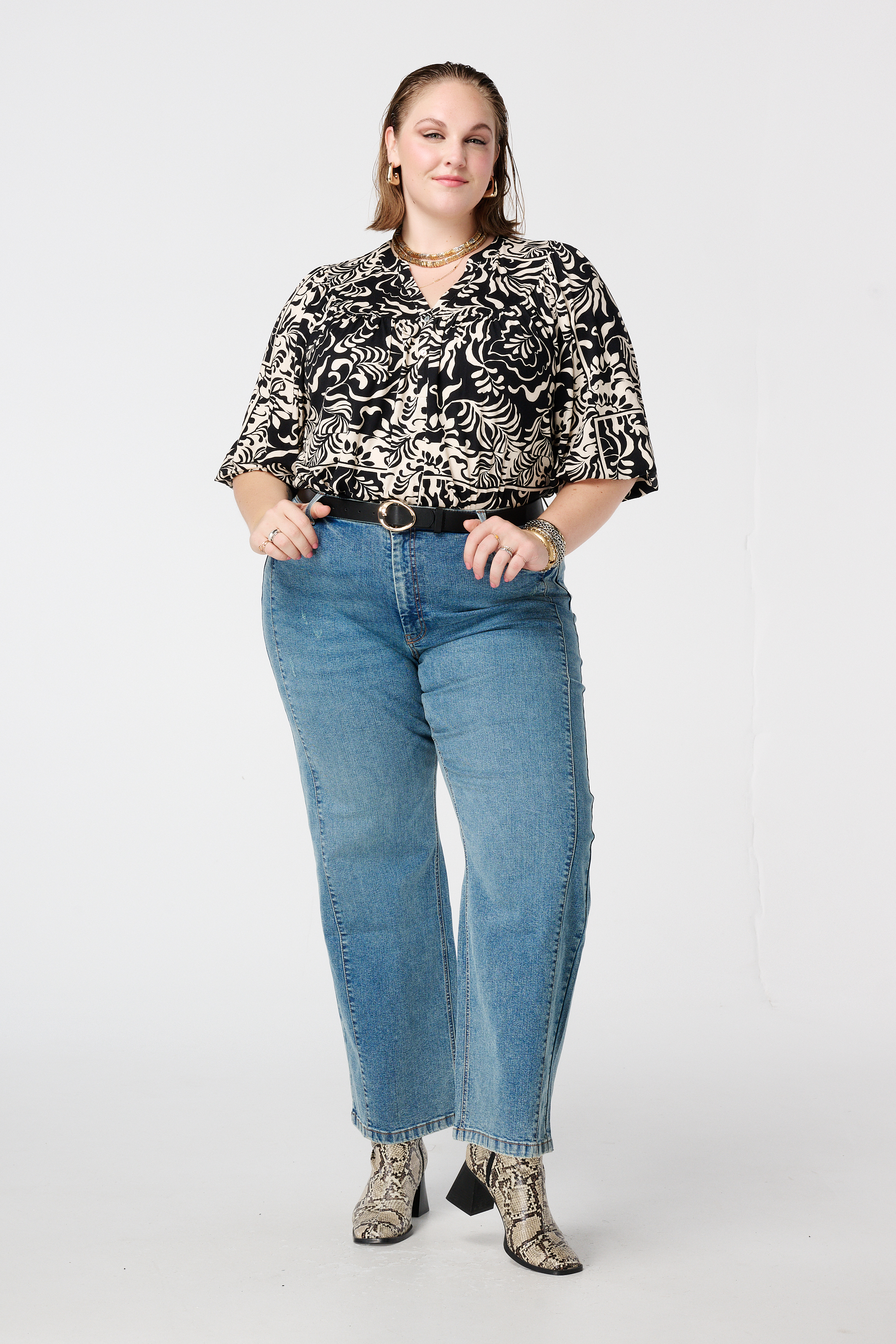 Jersey top met print Multi zwart-wit
