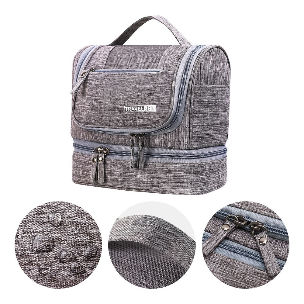 (24x13x20cm) Reise Kosmetik Make Up Tasche Necessaire Organizer Bag mit Reissverschluss - Grau