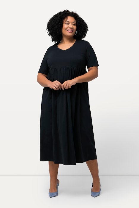 Jerseykleid, Empirenaht, A-Linie, V-Ausschnitt, Halbarm
