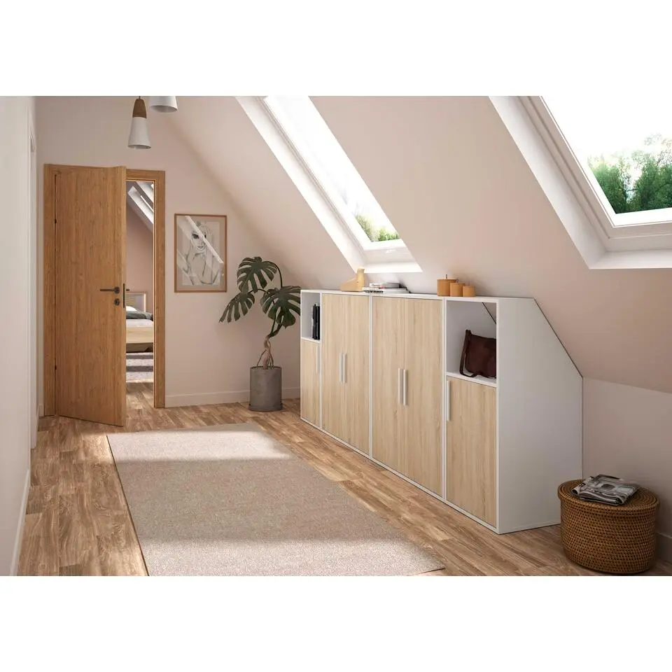 Diagone Kledingkast Under - onder trap of plafond 2 deuren - wit/hout