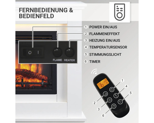 Richen Baldur elektrische haard, wit, 100x82 cm, 2000 watt, met afstandsbediening