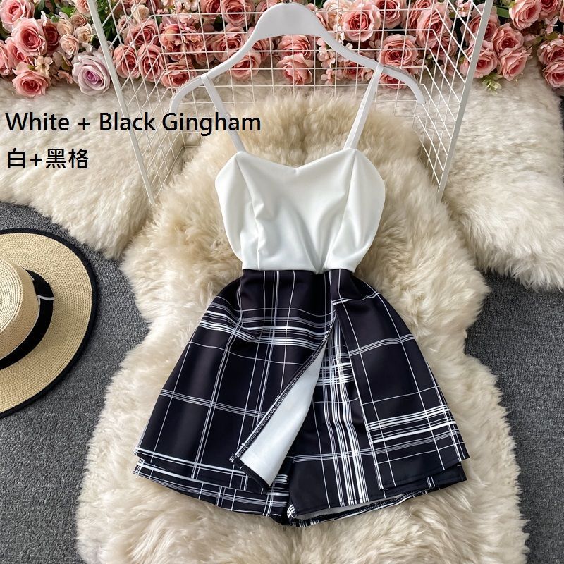 Yearnin - Spaghettibandjes Gingham Paneel Playsuit
