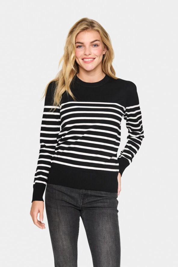 Saint Tropez MilaSZ LS Striped Pullover Black mila stripe
