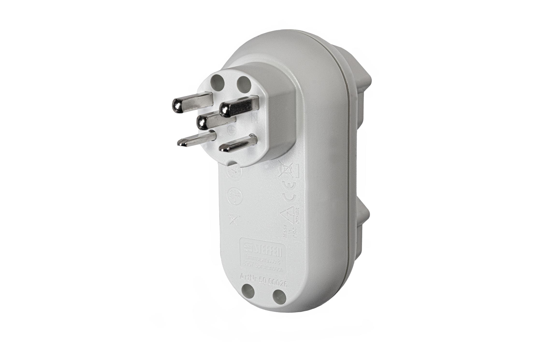 Mehrfachstecker Strong 2x T25, WeissMehrfachadapter mit zwei T25 Steckdosen in Farbe Weiss, 400 V/16 A
