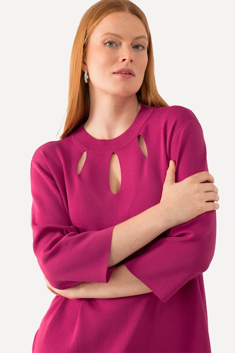 Pullover, Cut-Outs, Stehkragen, 3/4-Arm, Rippstrick