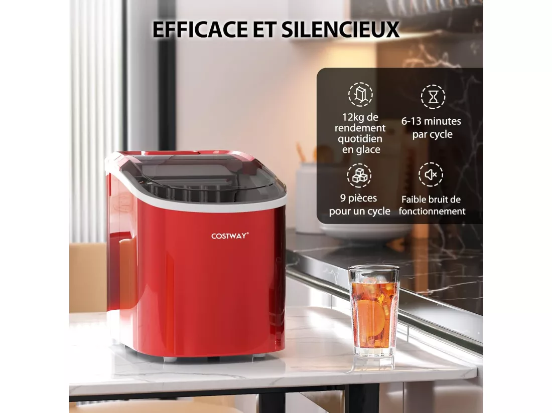 Machine à glaçons portable 12 kg/24h 2 formats de glaçons 6-13 minutes réservoir d'eau 2,2 l