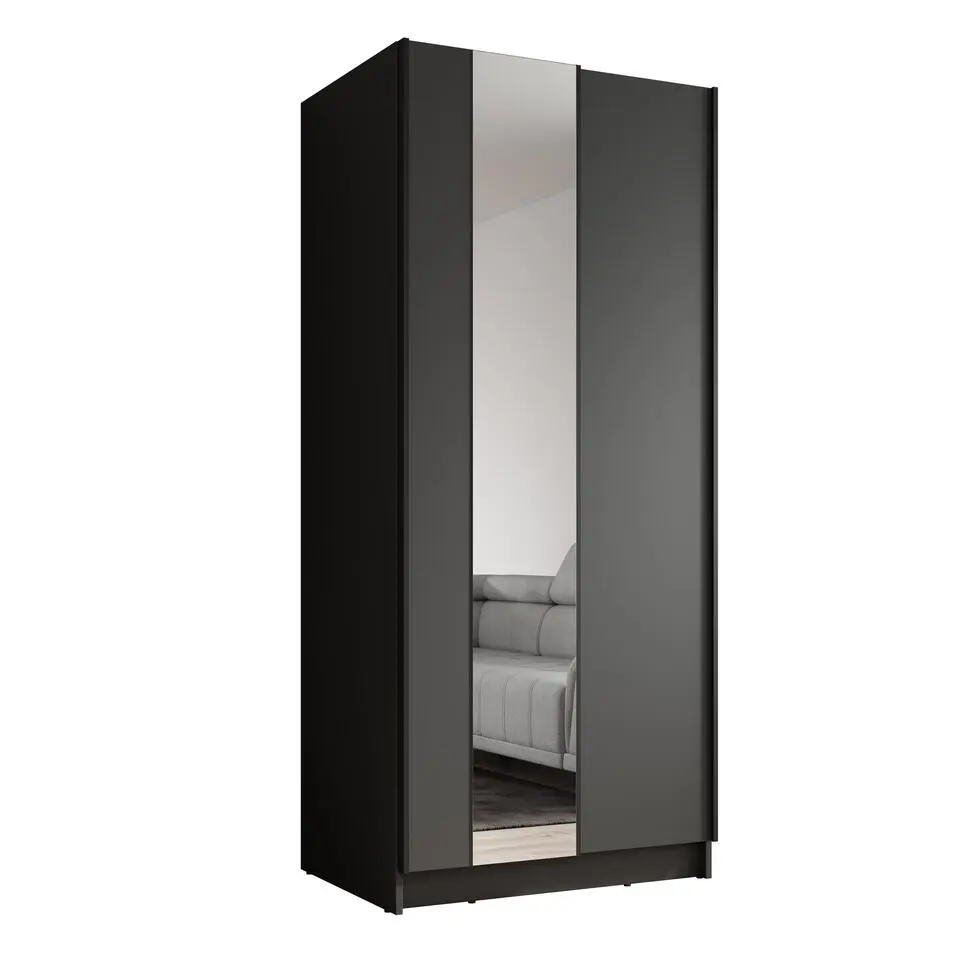 Meubella - Kledingkast Salta - Zwart - 80 cm - Met spiegel