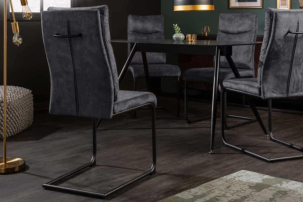Moderner Freischwinger Stuhl COMFORT grau Samt mit Komfortgriff