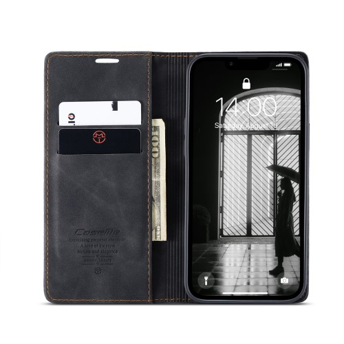 iPhone 16e Leder Tasche Flip Wallet Etui mit Kartenfächern - Schwarz