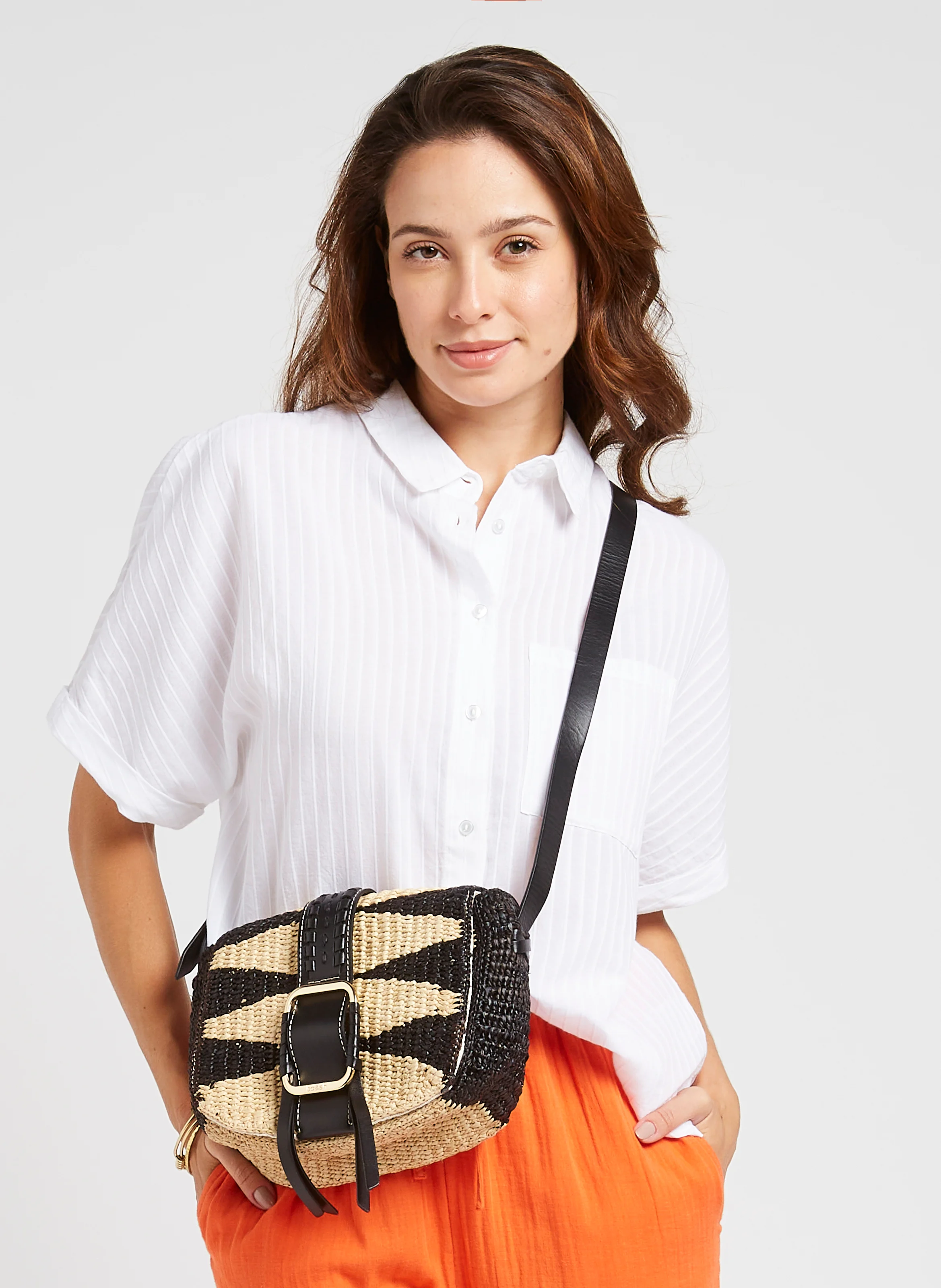 TEDDY - Sac bandoulière en raphia | Noir