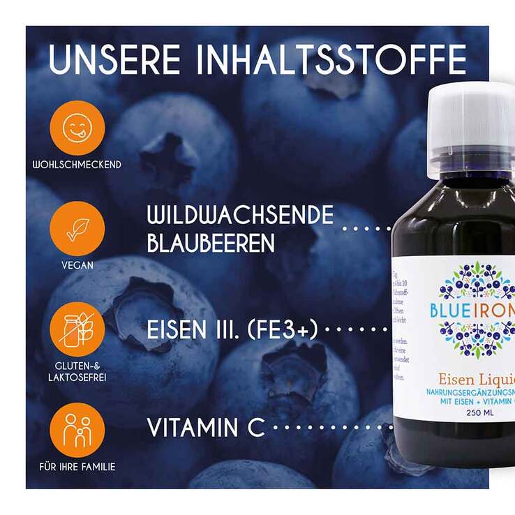 Blueiron Eisen Liquid Flüssigkeit zum Einnehmen, 250 ml