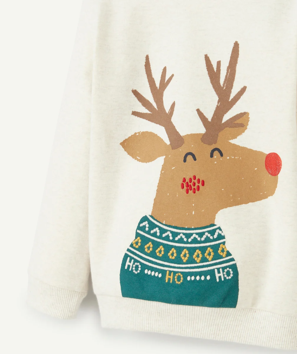 T-SHIRT DE NOËL MANCHES LONGUES BÉBÉ GARÇON ÉCRU ET RENNE
