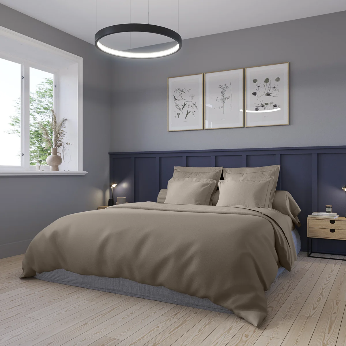 Housse de couette Partition Satin de coton Coloris Taupe