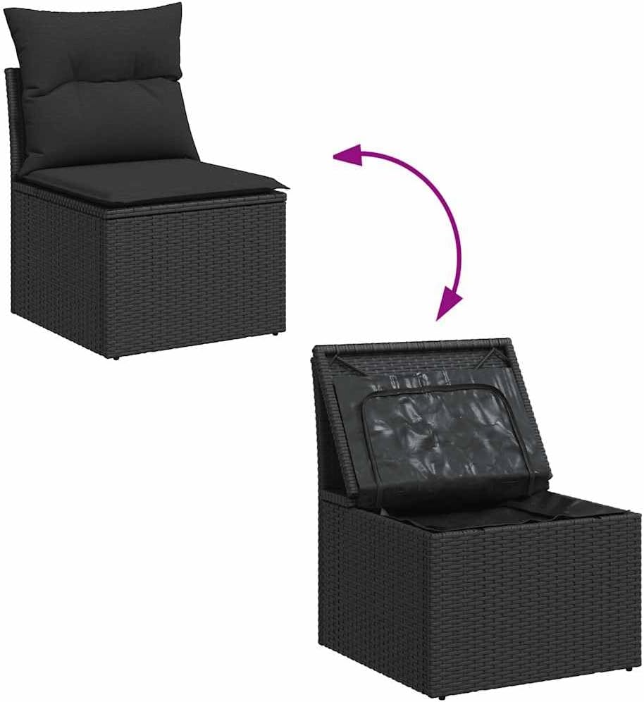 vidaXL 5-TLG. Garten-Sofagarnitur mit Kissen Schwarz Poly Rattan, Outdoor Sofa Set, Outdoor Sofagarnitur, Garten-Lounge-Set, Garten Sofagarnitur