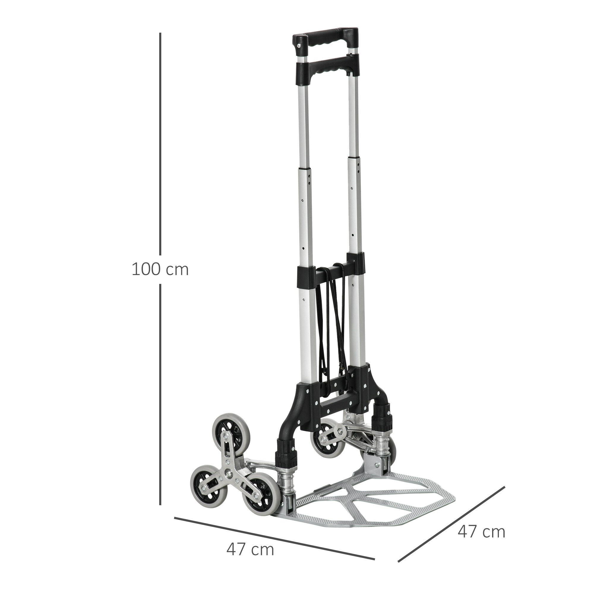 DURHAND Sackkarre mit 6-Rollen für Treppen silber, schwarz 47L x 47B x 100H cm