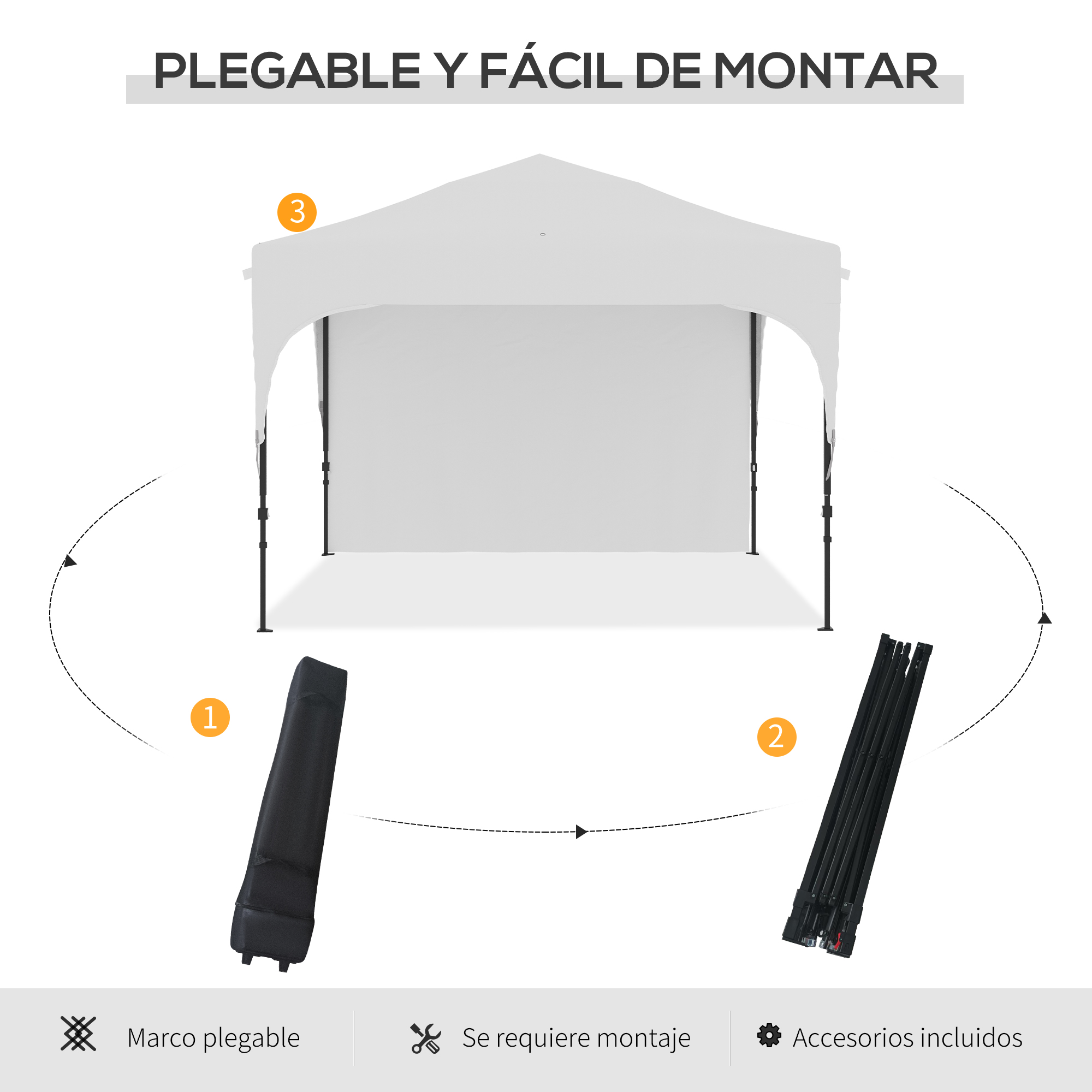 Tenda dobrável Outsunny 3x3m para jardim, com altura ajustável, 1 parede lateral impermeável, 4 sacos de areia e bolsa de transporte para festas ao ar livre no pátio, branca.