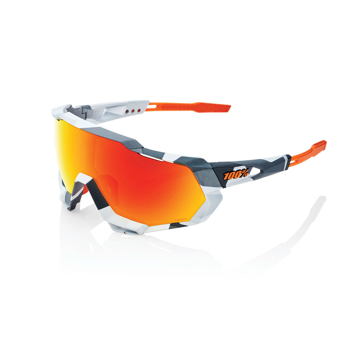 100% Speedtrap Sport Zonnebril Grijs Camo met HiPER Red Multilayer Mirror L