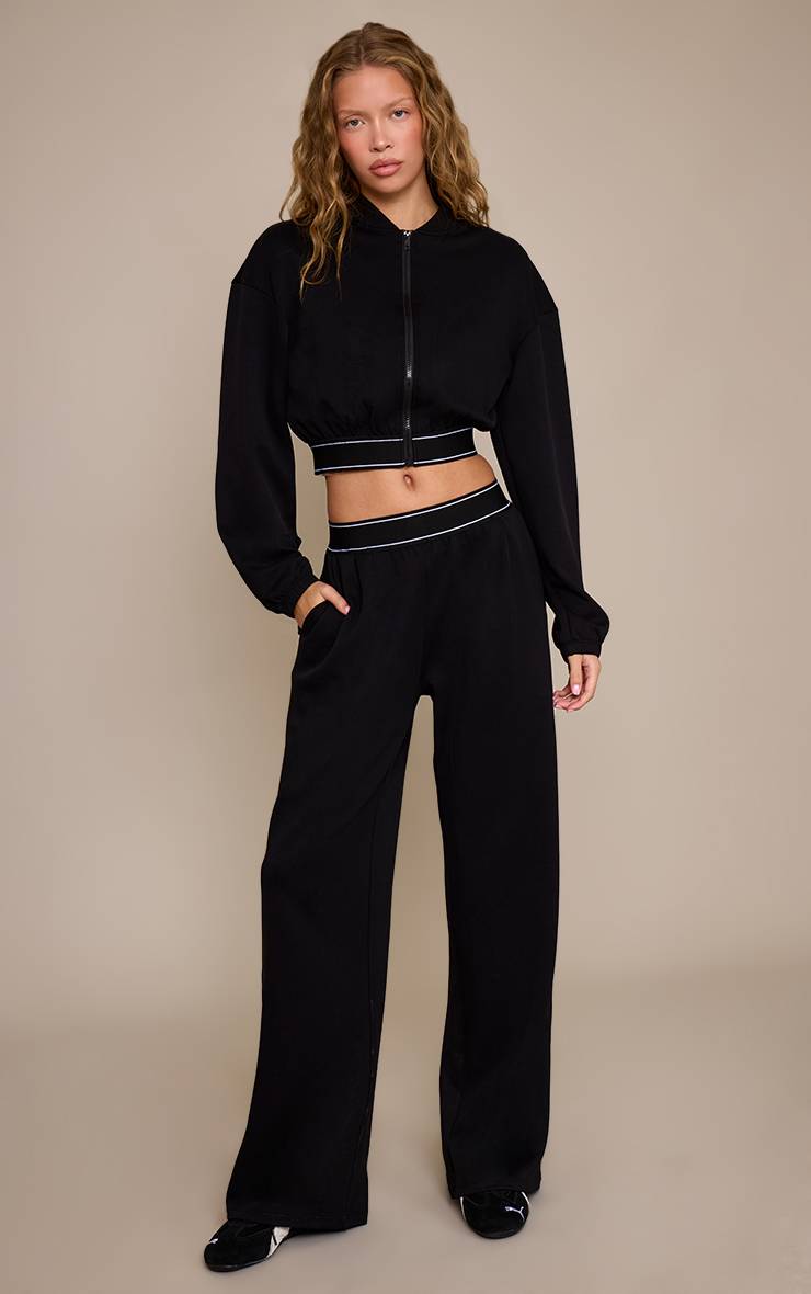 Noir Veste Bomber Ultra Douce À Taille Élastiquée