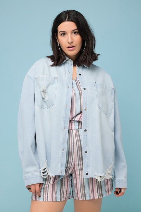 Jeanshemd, oversized, destroyed, Hemdkragen, Langarm
